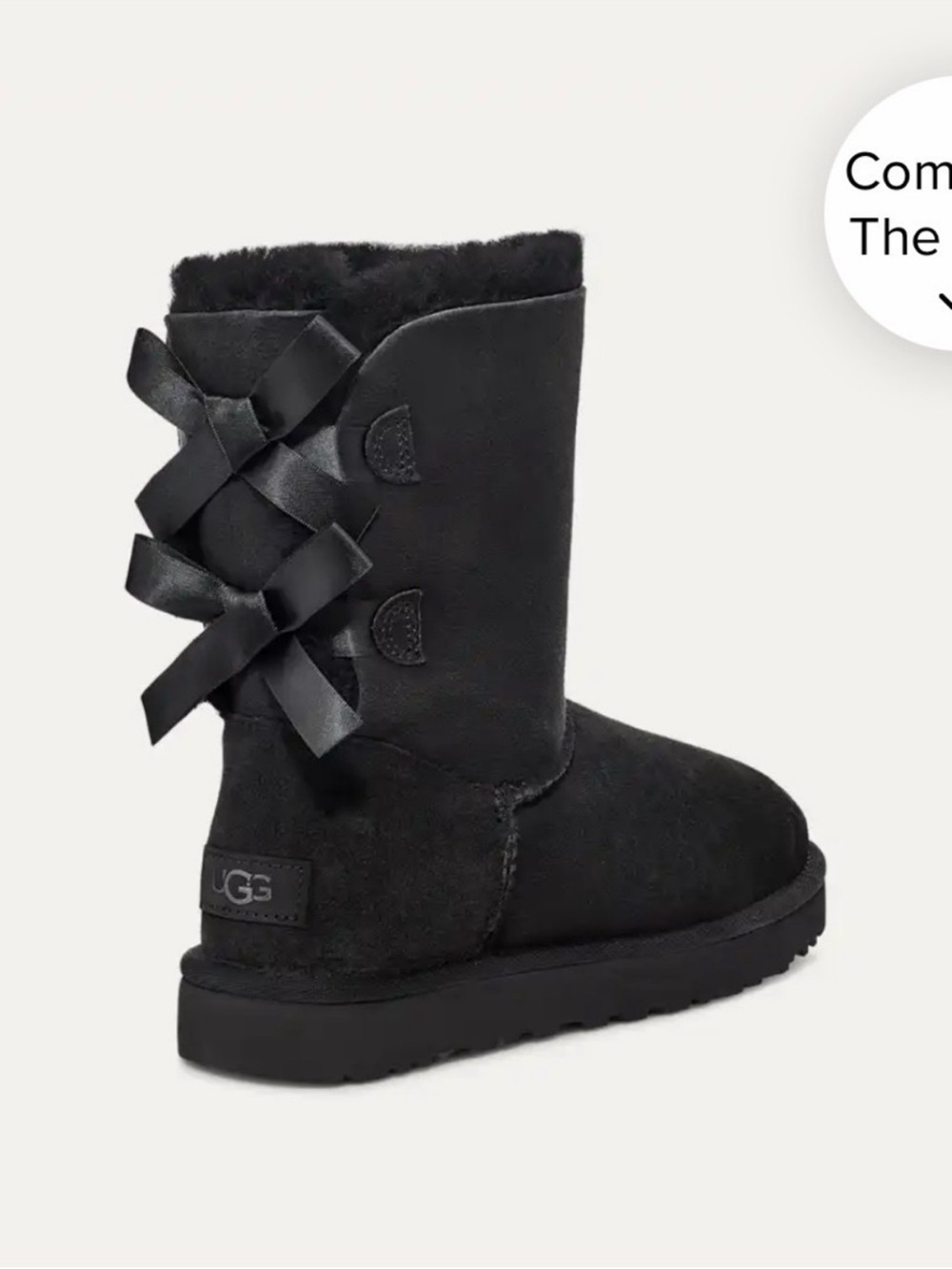 UGG Black Short Suede Boot with Satin Back Bows